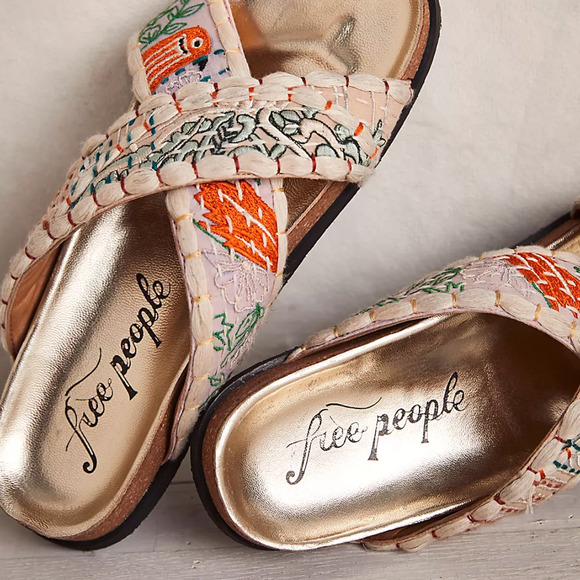 Free People Shoes - Free People Wildflowers Crossband Embroidered Tropical Slide Sandals